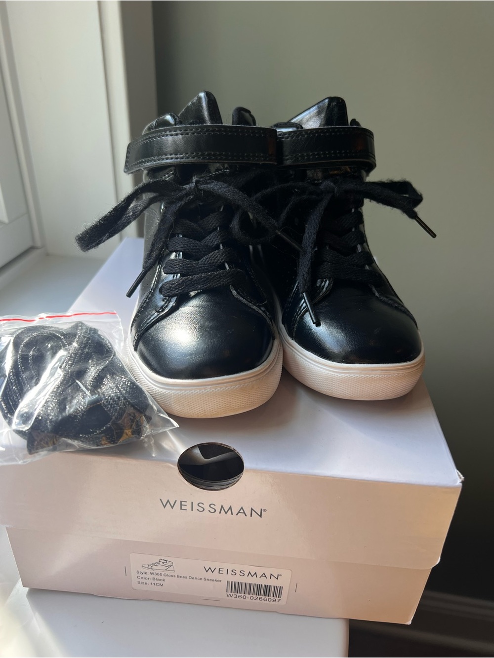 Weissman Black High-Top Kids Dance Sneakers with White Sole